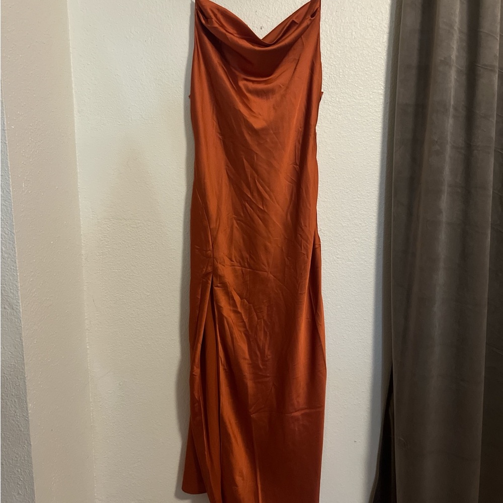 Finesse Brown and Orange Cowl Neck Gown